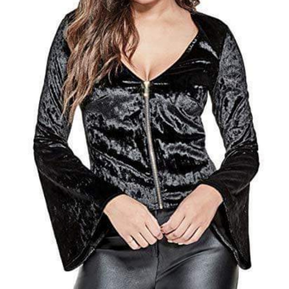 NEW G BY GUESS LONG-SLEEVE FRONT-ZIP TOP SZ S